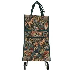 JADE Jungle Animal Green Safari Tapestry Rolling Shop / Travel Utility Tote Bag
